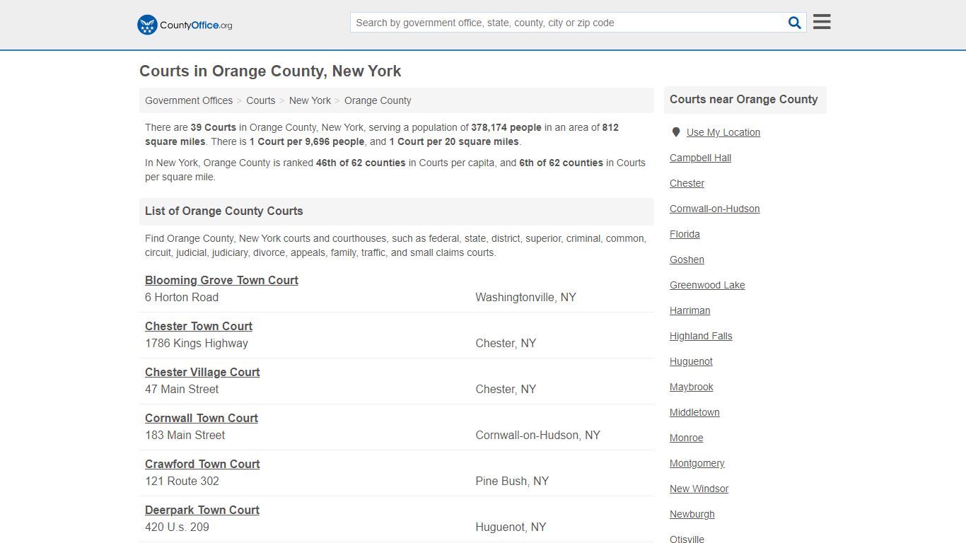 Courts - Orange County, NY (Court Records & Calendars)